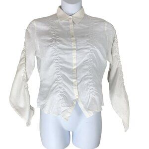 Nougat London Size 12 US sizing Blouse White Linen Long Sleeve Button Up Ruched